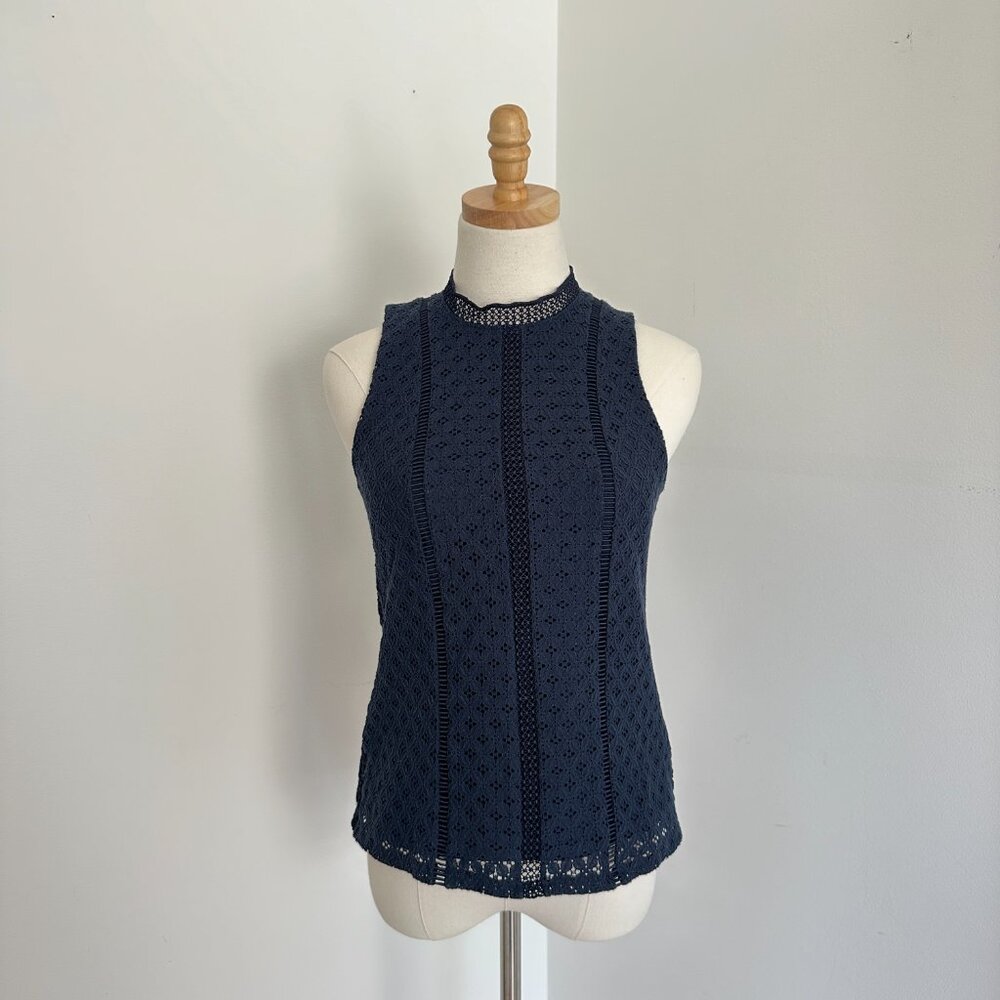 Banana Republic Navy Blue Tank Top with Eyelet Detailed Overlay Size XS